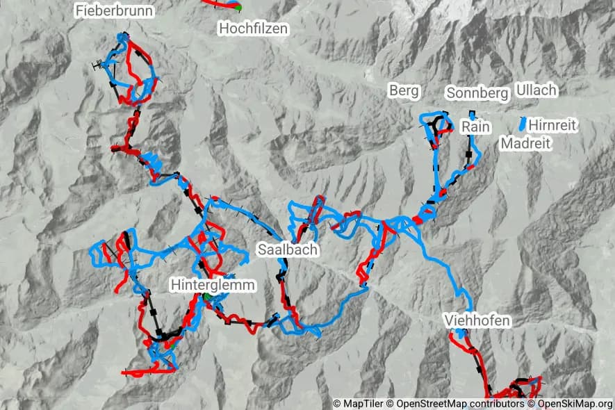 Skicircus Saalbach-Hinterglemm Leogang Fieberbrunn skimap
