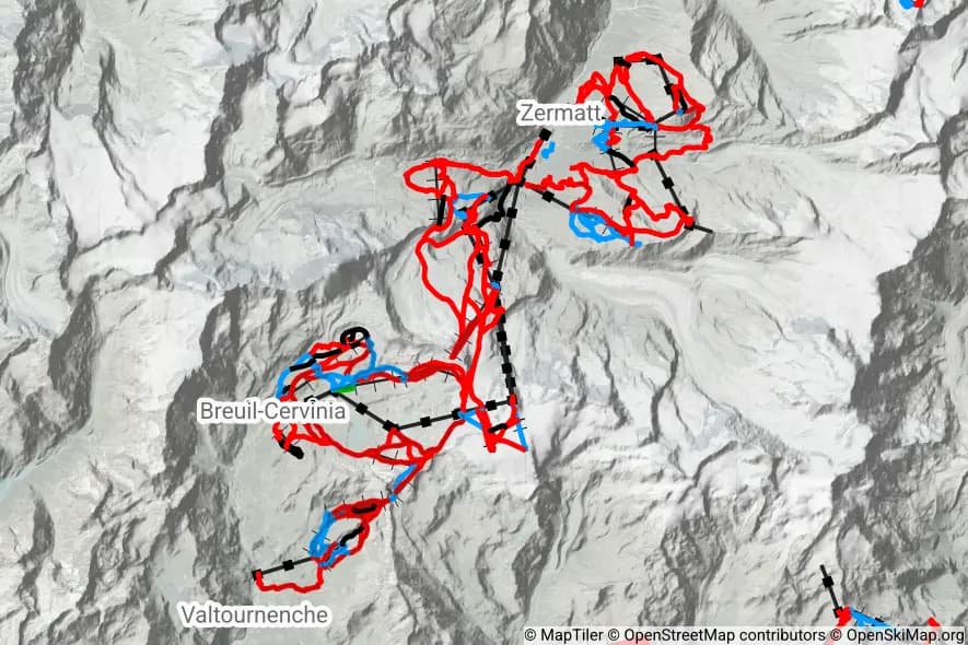 Zermatt - Breuil-Cervinia, Breuil-Cervinia Ski Paradise skimap